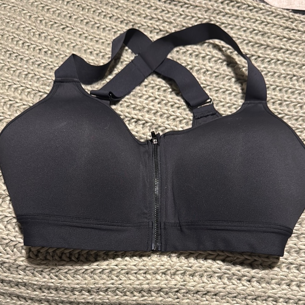 Ideology Black Zipper Front Sports Bra with Criss Cross Back. Size 2X